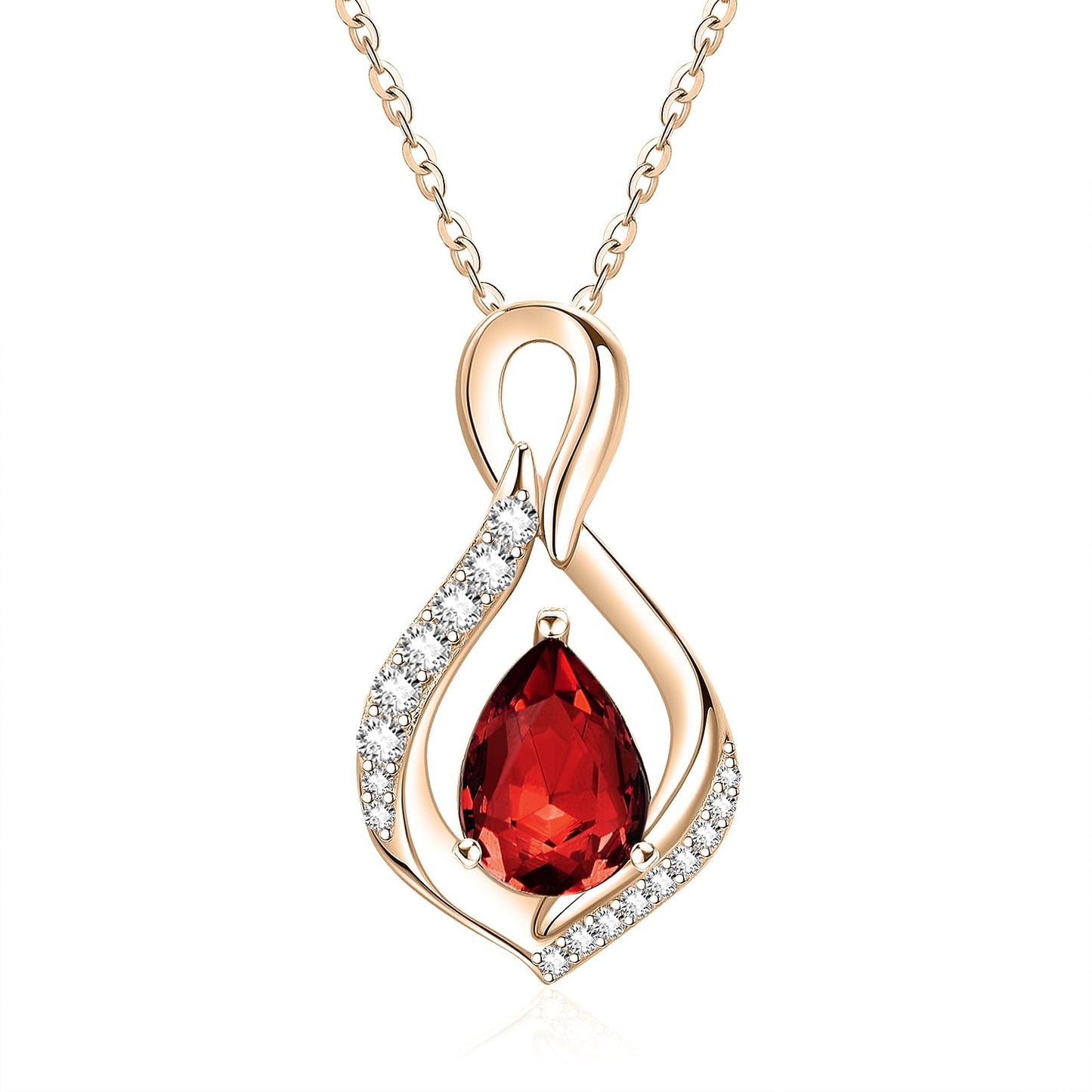 JIYVY32 Red Garnet Infinity Necklace for Women January Birthstone Necklaces Rose Gold Plating Anniversary Birthday Gifts for Wife Her Mom Girlfriend Birthstone Jewelry Gifts for Women