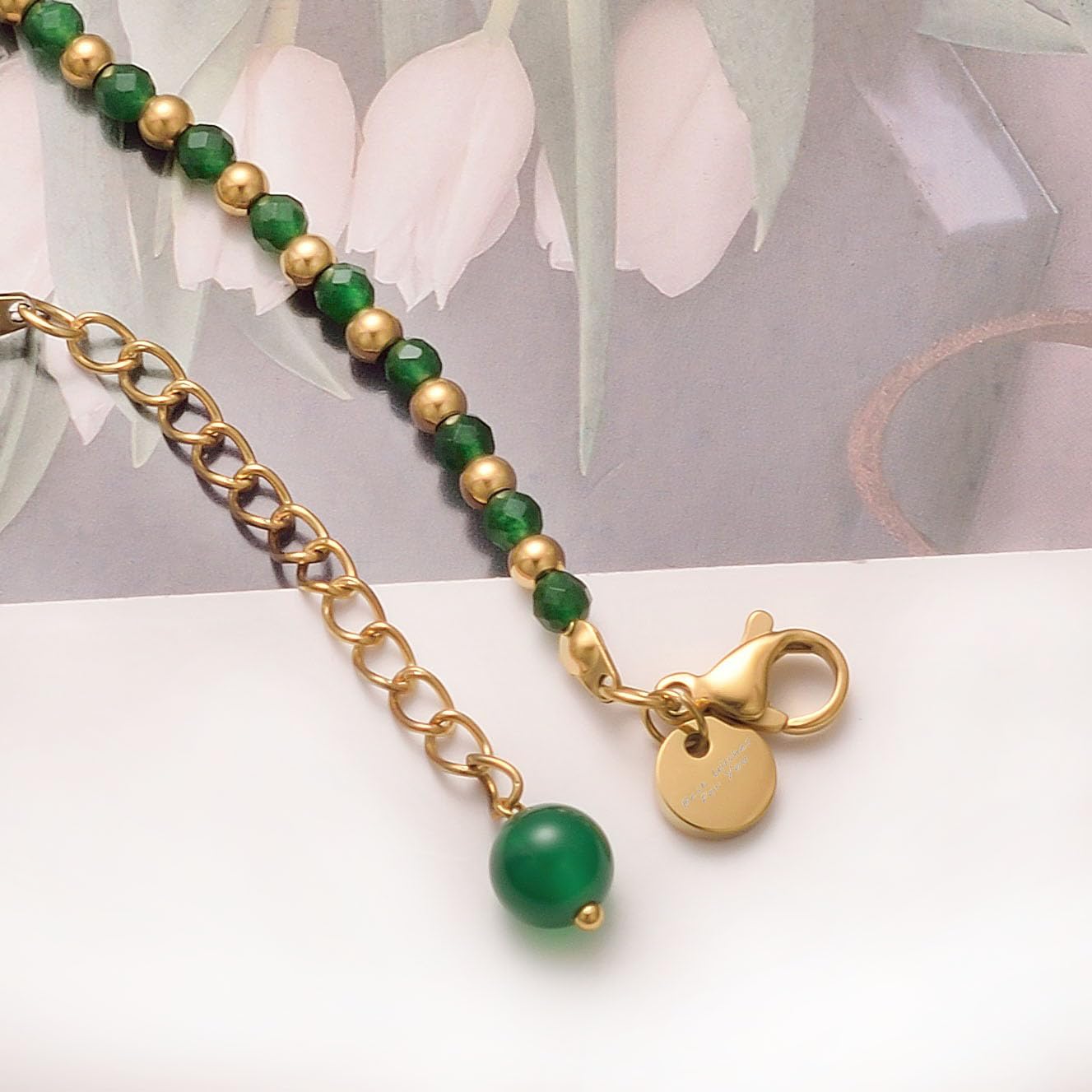 vissen Beaded Green Natural Stone Bracelet For Women Green Crystal Bracelet Gold Plated Bracelets Adjustable Jewellery