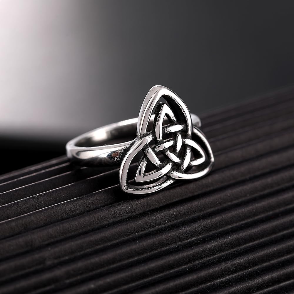 YWMAN Celtic Knot Rings for Women, Stainless Steel Triquetra Trinity Ring, Witches Knot Irish Jewelry Gift (13)