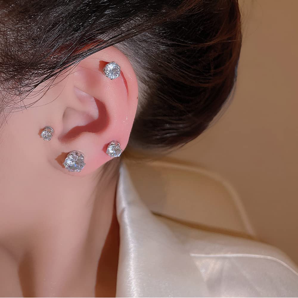 Magnet 6 Prong Set Cubic Zirconia Clip on Fake Stud Earrings for Women Men Cartilage Non Pierced Ear Senstive Ear CZ Crystal Huggie Studs Hypoallergenic Jewelry Gifts Duaghter Bff Birthday (5mm)