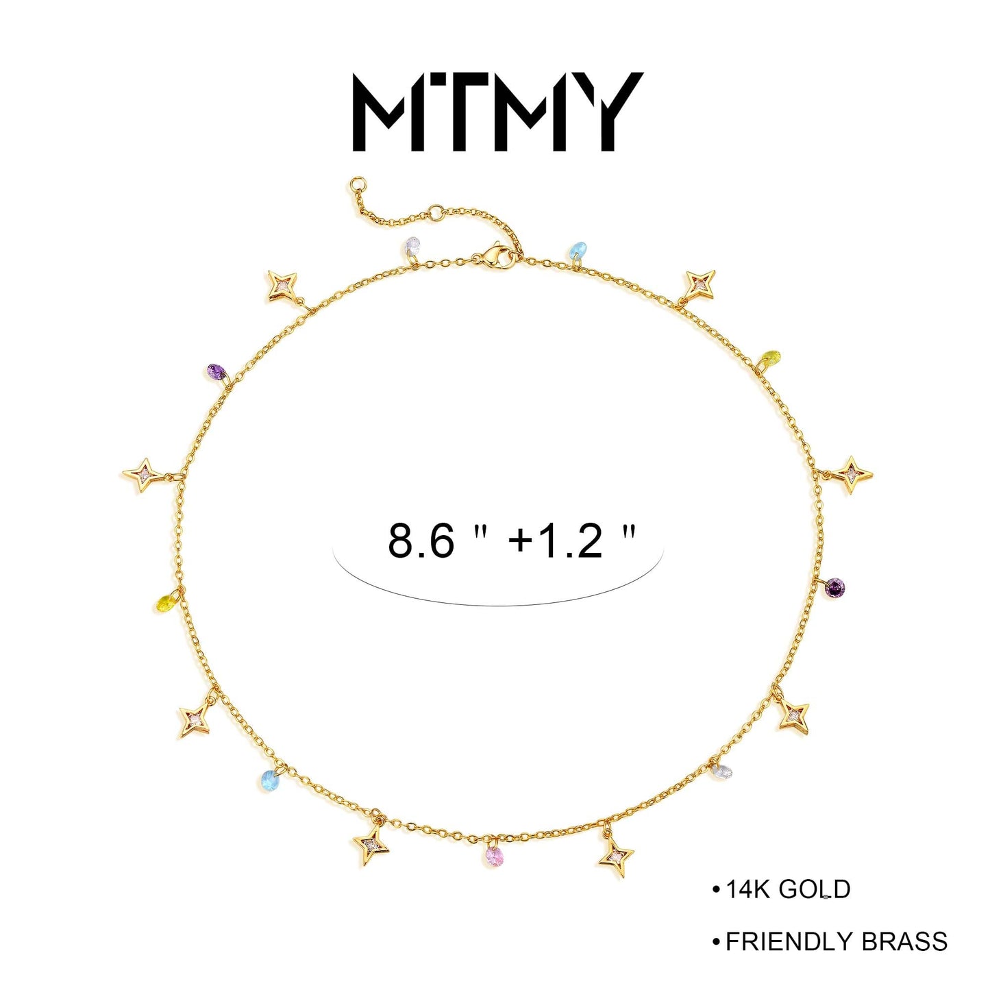 MTMY Gold Anklets for Women 14K Gold Plated Colorful Cubic Zirconia Tassel Foot Chain Dainty Cute Summer Beach Boho Anklets Jewelry Gift (cz star tassel)