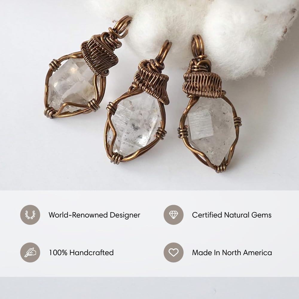 Designs by Nature Gems Natural Herkimer Diamond Necklace for Women - April Birthstone Necklace for Women - Designer Pendant Necklace - 30-45 Carat Herkimer Diamond, Antique Bronze Chain