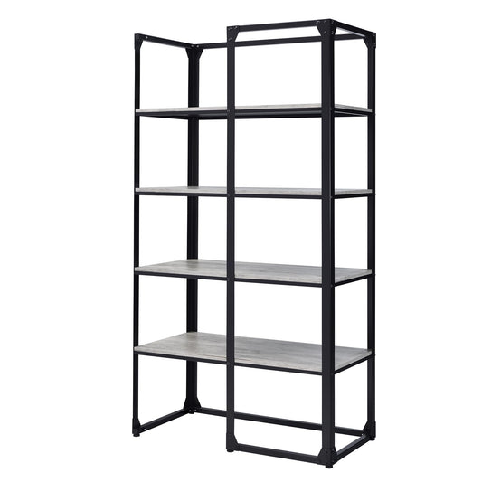 24/7 Shop at Home Adair Industrial Metal Open Back Bookcase with 4 Shelves for Living Room, Home Office, Bedroom, Black and Light Gray