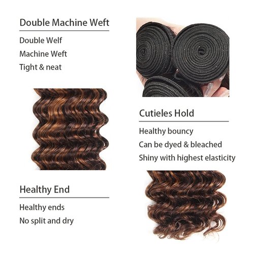 Giginger Bundles Human Hair Deep Wave Human Hair Bundles 20 22 24 Inch Brazilian Chocolate Brown Highlight P4/30 Unprocessed Quick Weave Soft Sewn In Hair Extensions for Black Women