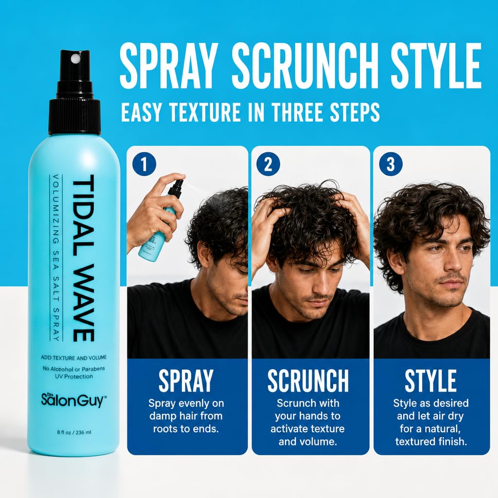 THESALONGUY Tidal Wave Sea Salt Spray for Hair – Volumizing & Texturizing Beach Wave Spray for Men & Women | Matte Finish, Light Hold, Alcohol-Free | All Hair Types | 8 oz
