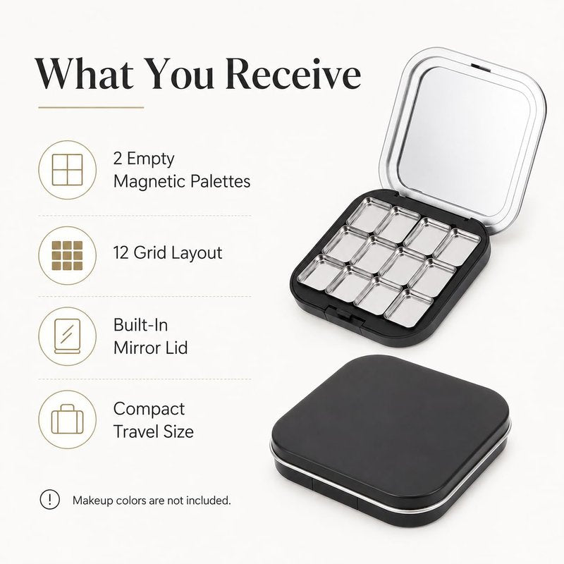 FRCOLOR 2 Pack Magnetic Makeup Palette Empty, Small Empty Eyeshadow Palette with 12 Grids, Mini Travel Makeup Organizer, Refillable Cosmetic Pan Case for DIY Depotting Blush Lipstick Contour Powder
