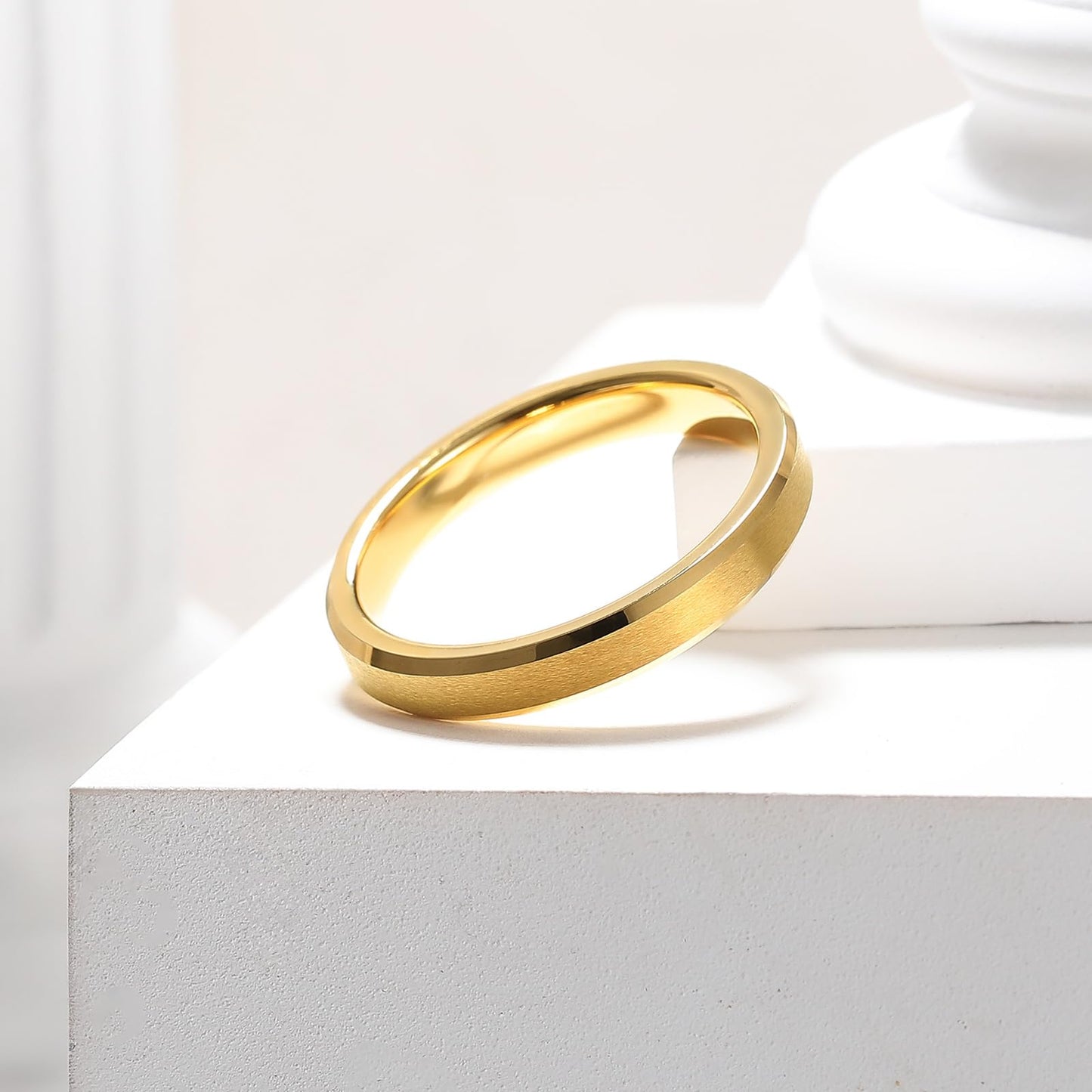 King Will 4mm Gold Tungsten Wedding Band Basic Wedding Ring For Men with Brushed Matte Surface Beveled Polished Edge Comfort Fit 13