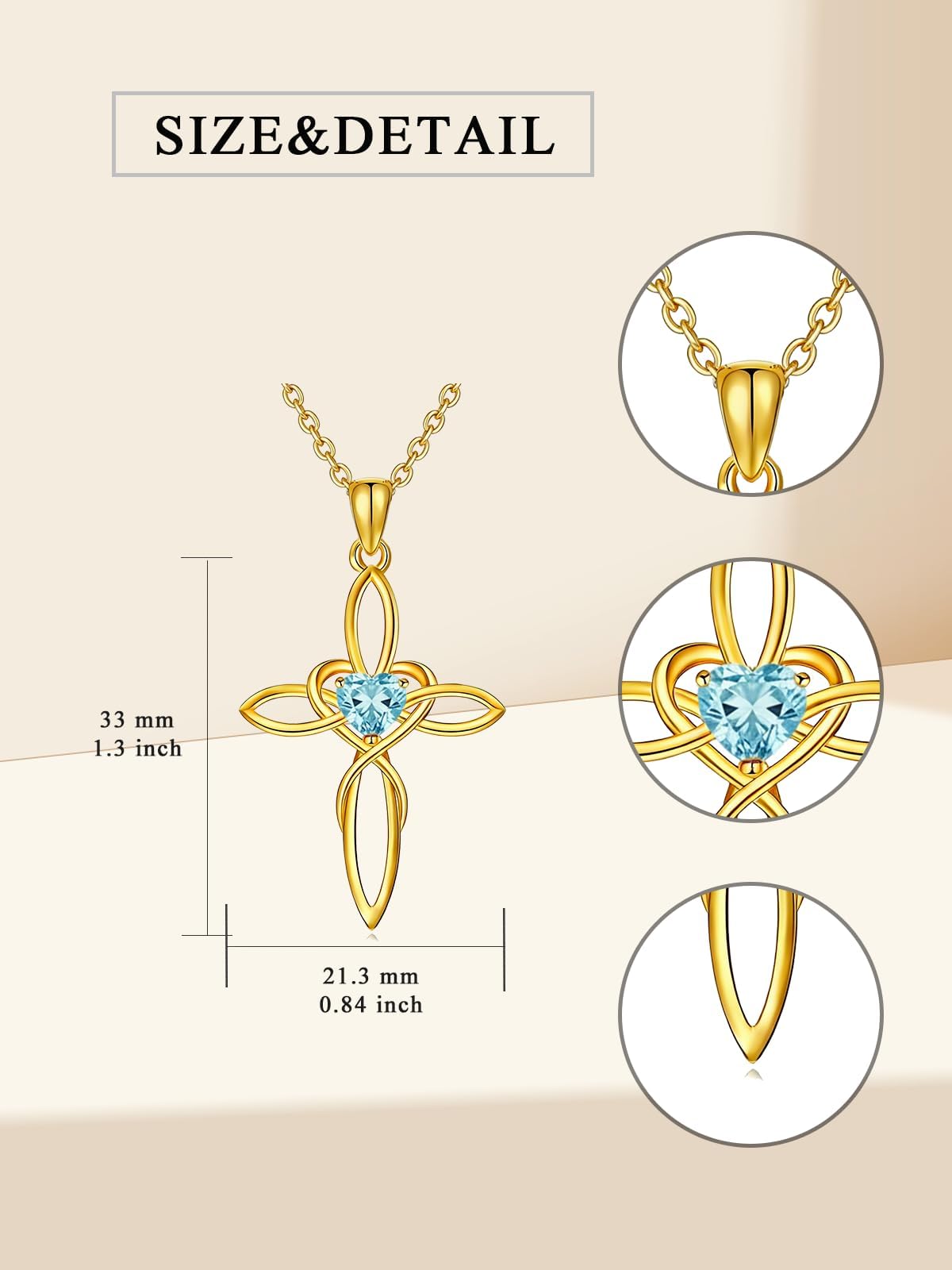 POIUY Celtic Knot Cross Birthstone Necklace for Women 14K Gold Irish Infinity Heart Pendant Cross Jewelry Anniversary Valentines Birthday Mothers Day Gifts for Mom Wife Her