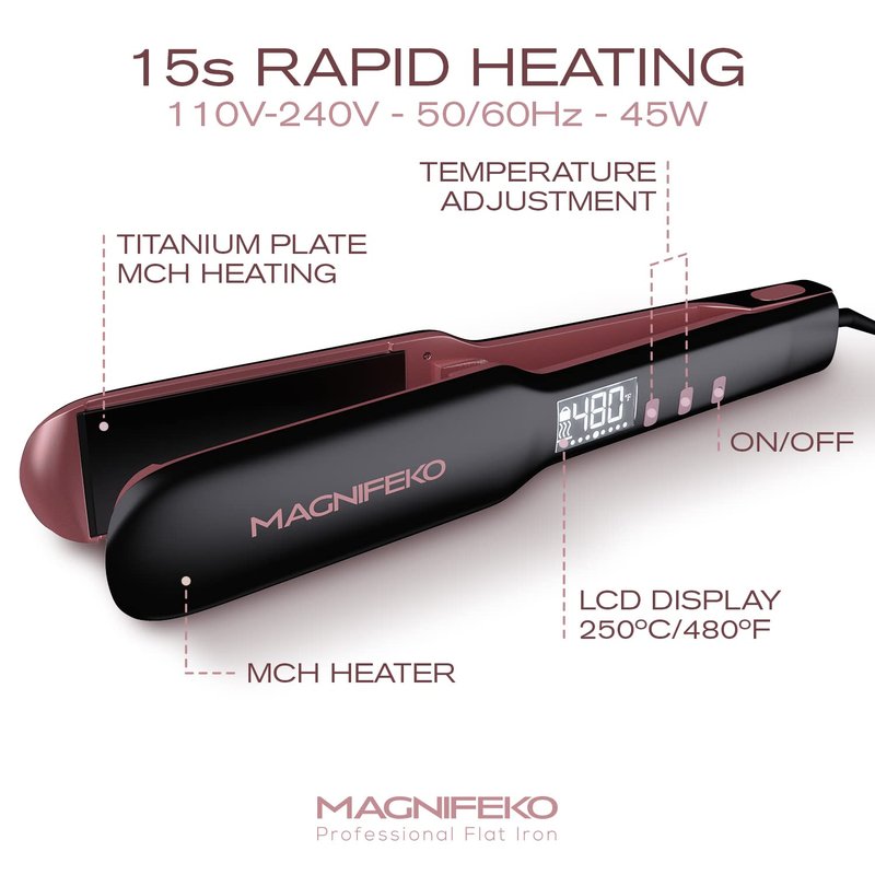 Magnifeko - Ceramic Hair Straightener - Flat Iron Hair Straightener – Hair Iron Straightener - plancha de Cabello Professional (Black)