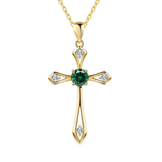 14K Gold Plated Solid Cross Necklace for Women,925 Sterling Silver Ladies Faith Cross Birthstone Pendant Christian Religious Confirmation Baptism Everyday Fine Jewelry Anniversary Birthday Gifts for Her