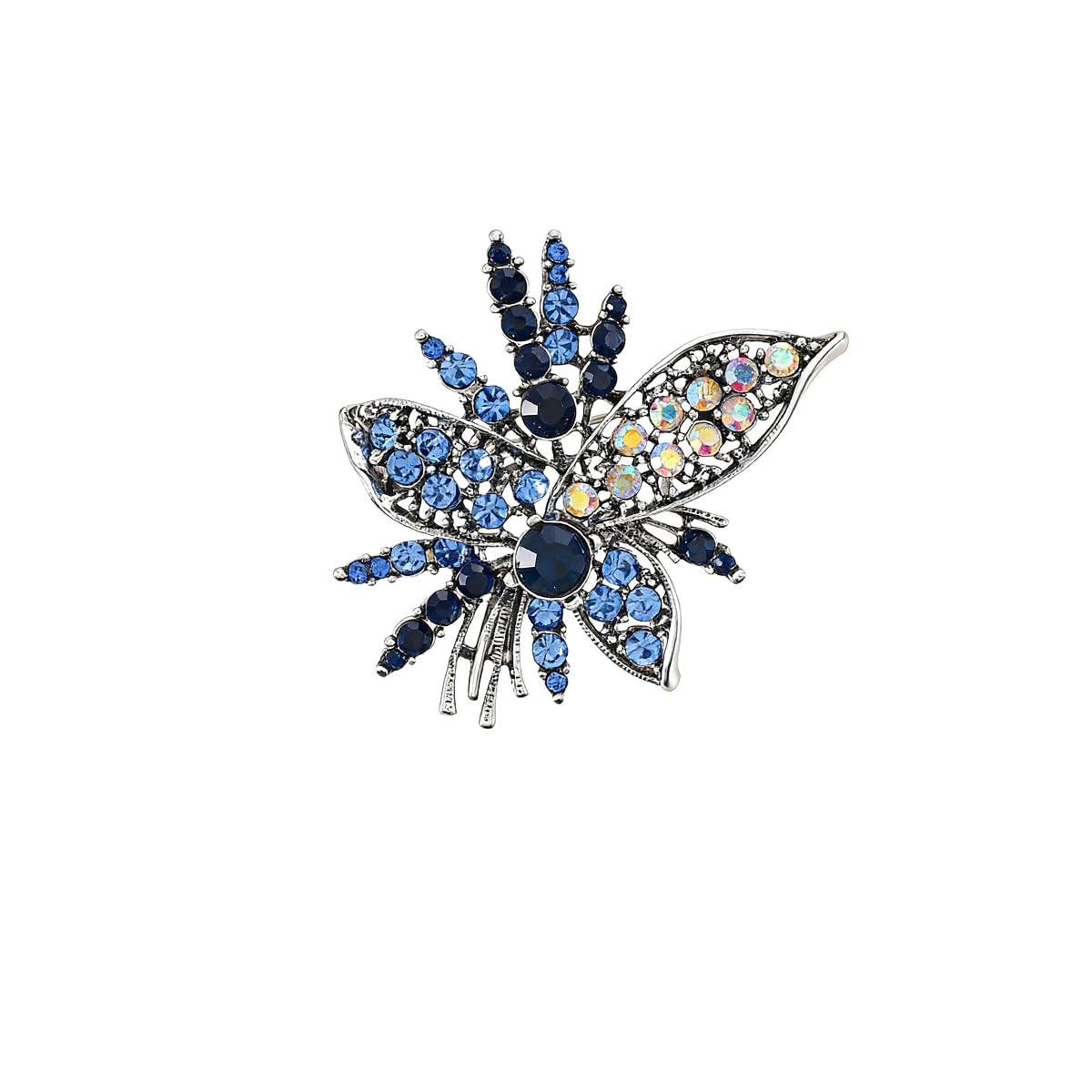 Rhinestone Sunflower Brooch Pin for Women Red Black Purple Large Flower Broochs Snowflake Brooch Marquise Wreath Brooches Jewelry (Blue brooch E)