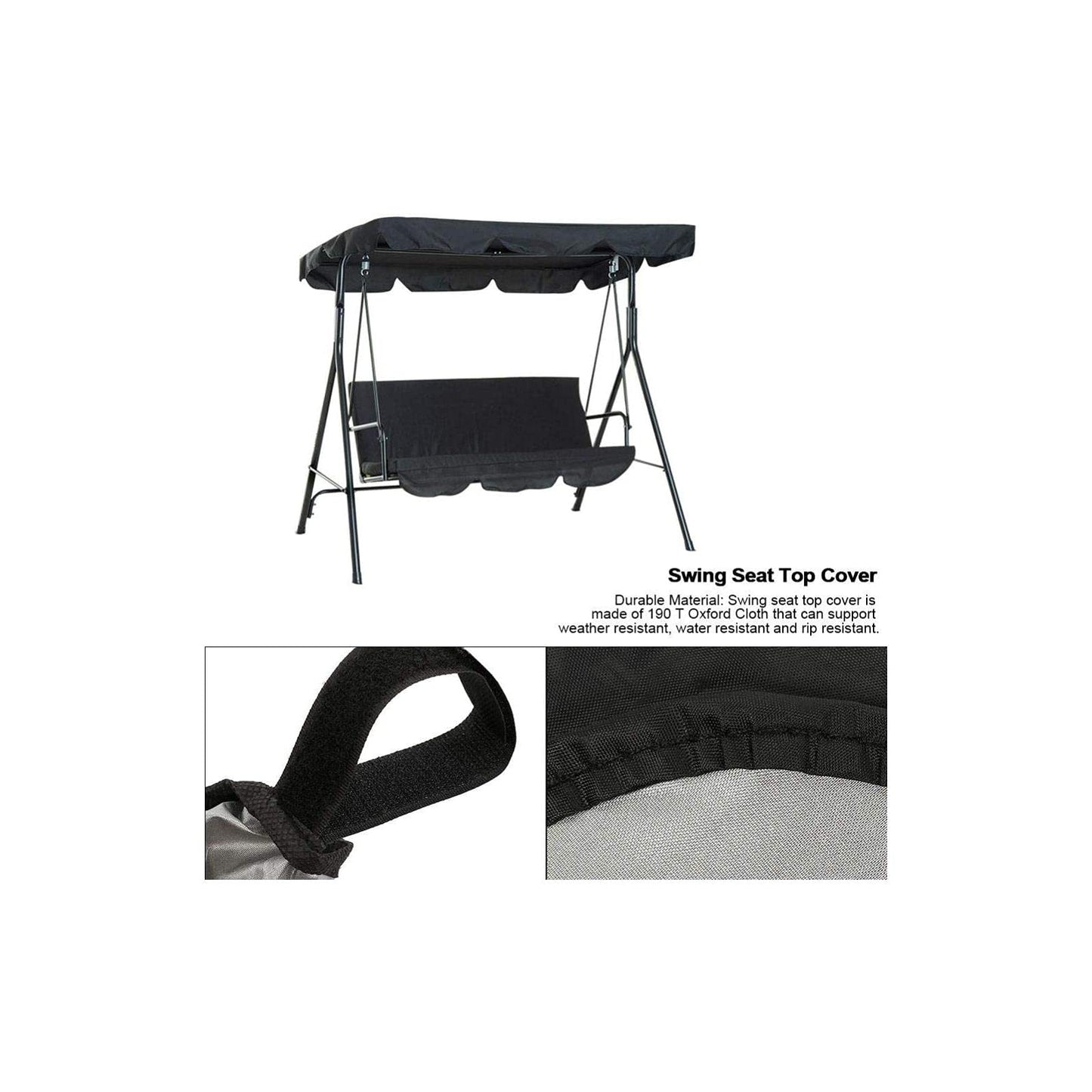 Waterproof Patio Swing Canopy Cover Set - Patio Swing Cushion Cover 3 Person Swing Seat Cover Replacement Anti Dust Protector 74.80 x 51.97 x 5.91 inch(Black)