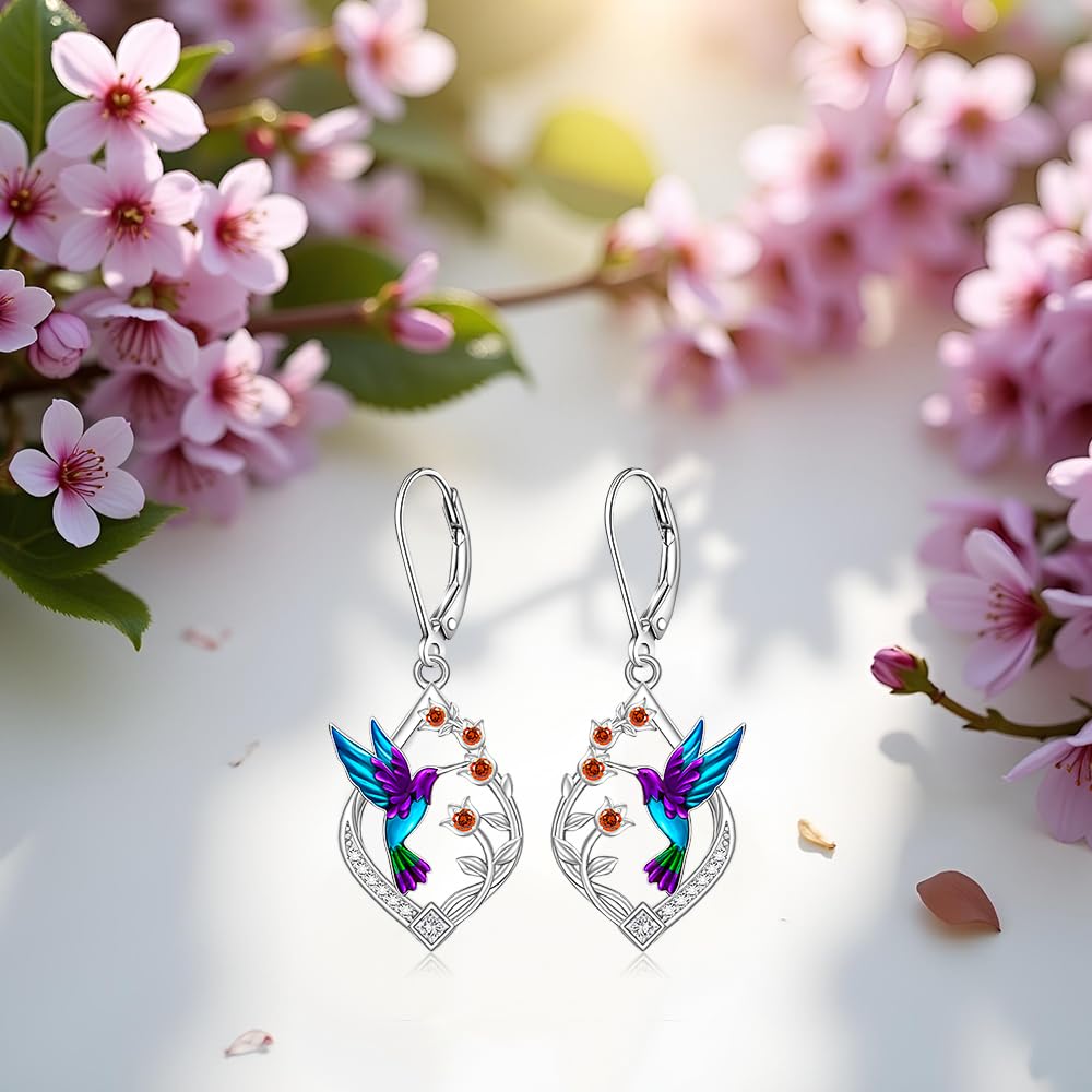 Hummingbird Earrings for Women Sterling Silver Hummingbird Jewelry Gifts for Women Unique Charm Flower Earrings