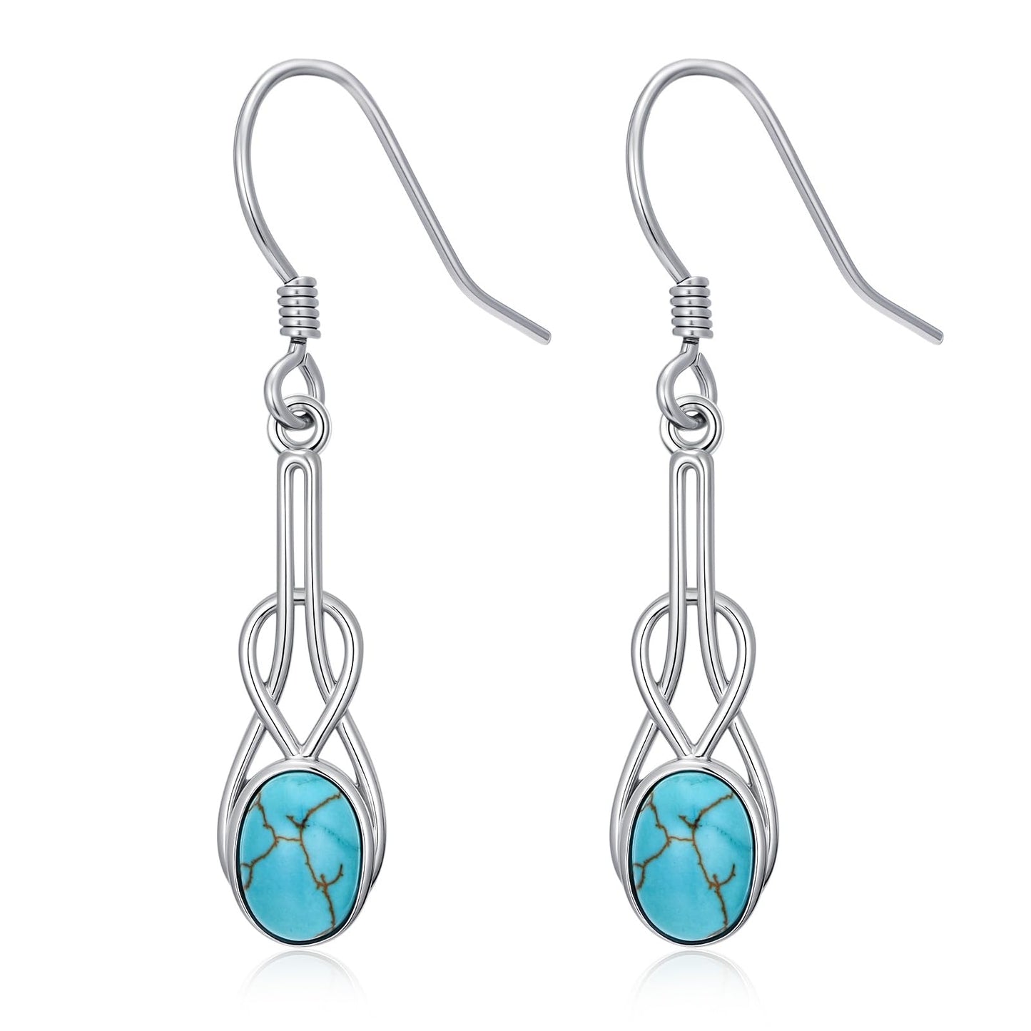 Eetaitai Turquoise Earrings for Women 925 Sterling Silver Natural Oval Turquoise Celtic Knot Dangle Earrings Boho Jewelry Mothers Day Gifts for Mom Wife Sister