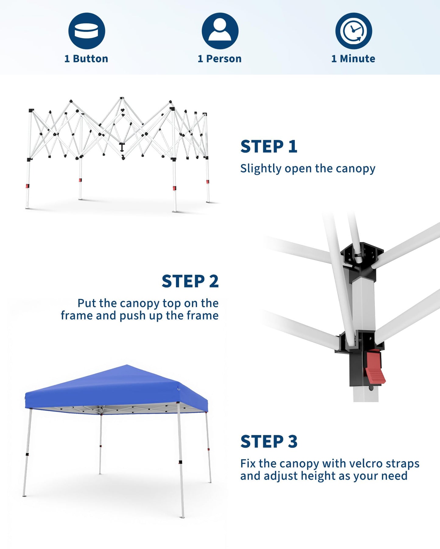 Canopy Tent, GarveeLife 10X10 FT Pop Up Canopy Outdoor Instant Tent Slant Legs with Carrying Bag, Portable Gazebo Shelter for Patio Deck Garden Beach - 8X8 FT Canopy Cover (Blue)