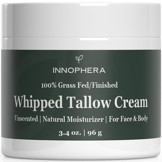 Innophera Whipped Beef Tallow Cream for Skin Care ‒ Grass Fed & Grass Finished ‒ 100% Natural Moisturizer for Sensitive Skin ‒ Handmade Face & Body Lotion ‒ Unscented & Odorless ‒ 3.4 oz.