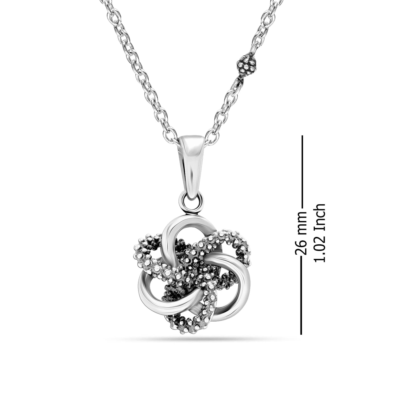 LeCalla 925 Sterling Silver Antique Caviar Beaded Love Knot Pendant Necklace for Women Teen