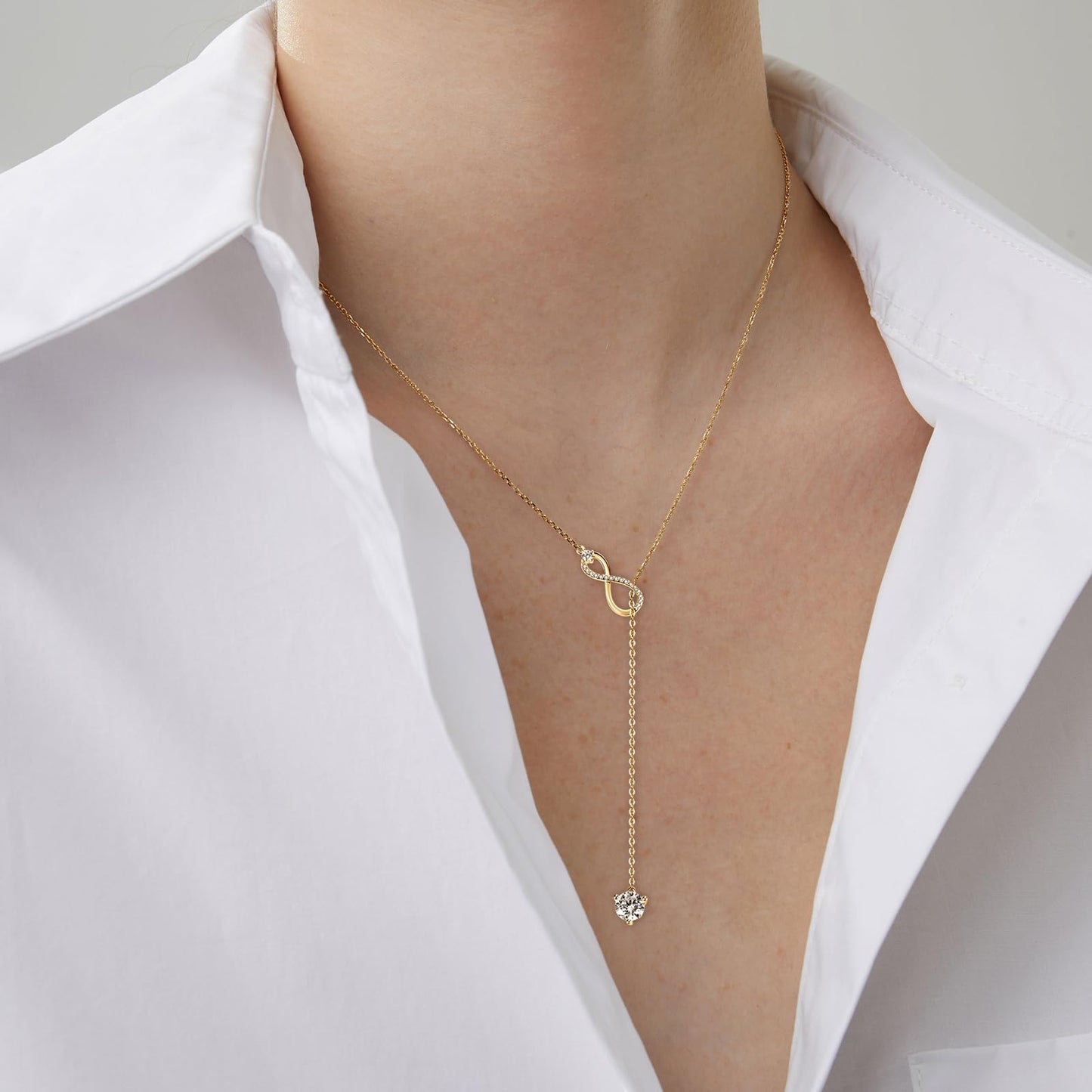AINUOSHI Twist Infinity Y Necklace Moissanite Pendant Lariat Necklace For Women 925 Sterling Silver Dainty Drop Necklaces 1.26CT with Certificate of Authenticity D Color VVS1 Birthday Prom Anniversary Christmas Valentine's Day Gifts 16 to 20 Inch 14K Gold