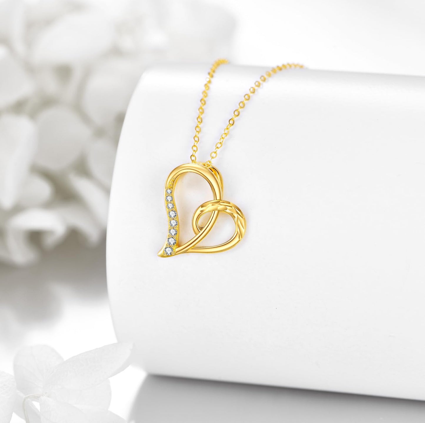 DOVRAN 10K Solid Gold Heart Necklace for Women Real Yellow Gold Love Heart Pendant Mother's Day Jewelry Gifts for Wife Mom