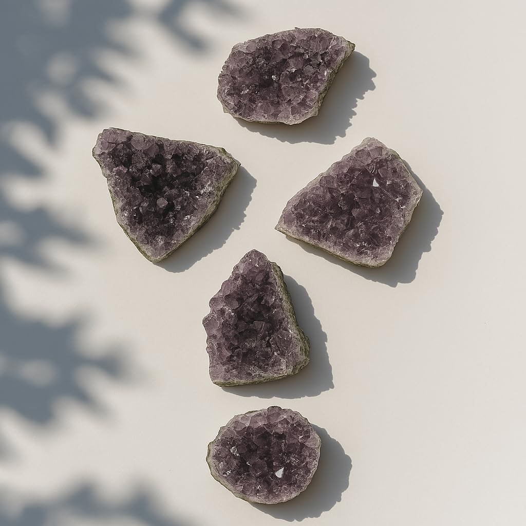 SAMSARI Set of 3 to 7 Natural Amethyst Druzy Clusters (0.75 lb) – Raw Crystal Geodes for Meditation, Reiki & Home Décor – Spiritual Healing Stones – Handpicked from Uruguay