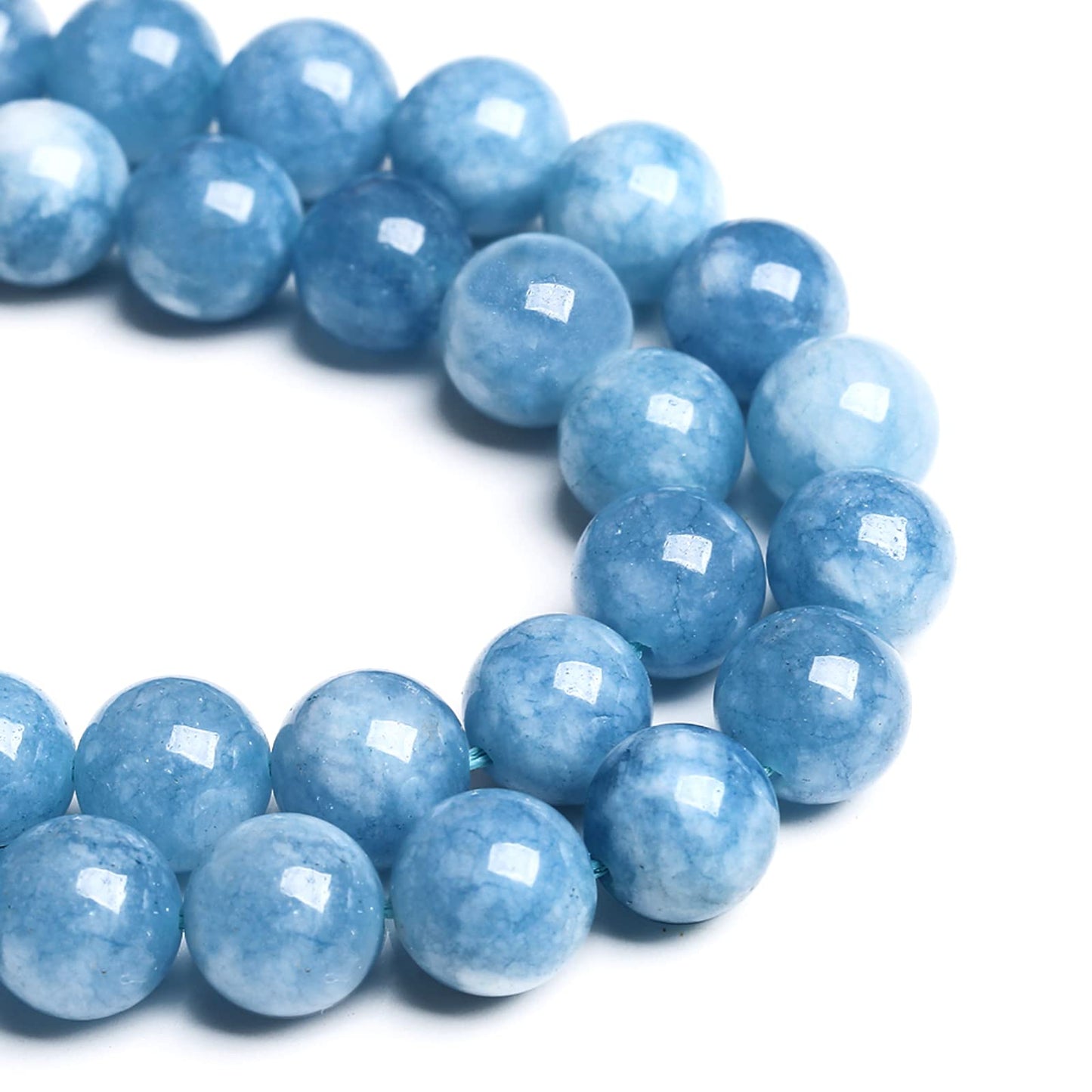 10MM 38PCS Blue Aquamarine Jade Loose Beads for Jewelry Making DIY Bracelet