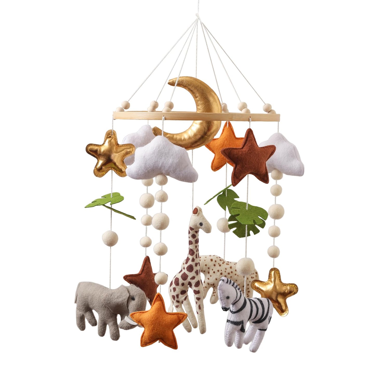 Wonderoo by Wowo Baby Mobile for Crib – Handmade Hanging Felt Nursery Mobile – Fits Most Crib Arms – Gender-Neutral Safari Animals Nursery Decor & Baby Gift