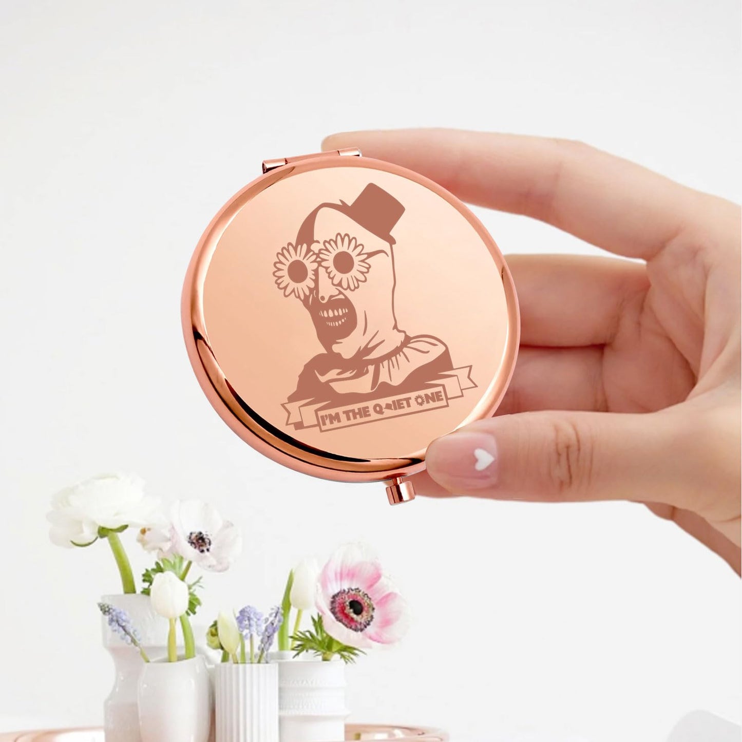 KEYCHIN Scary Clown Pocket Mirror Horror Movie Fans Gift Killer Clown Compact Mirror Horror Movie Merchandise (Quiet ONE RG)
