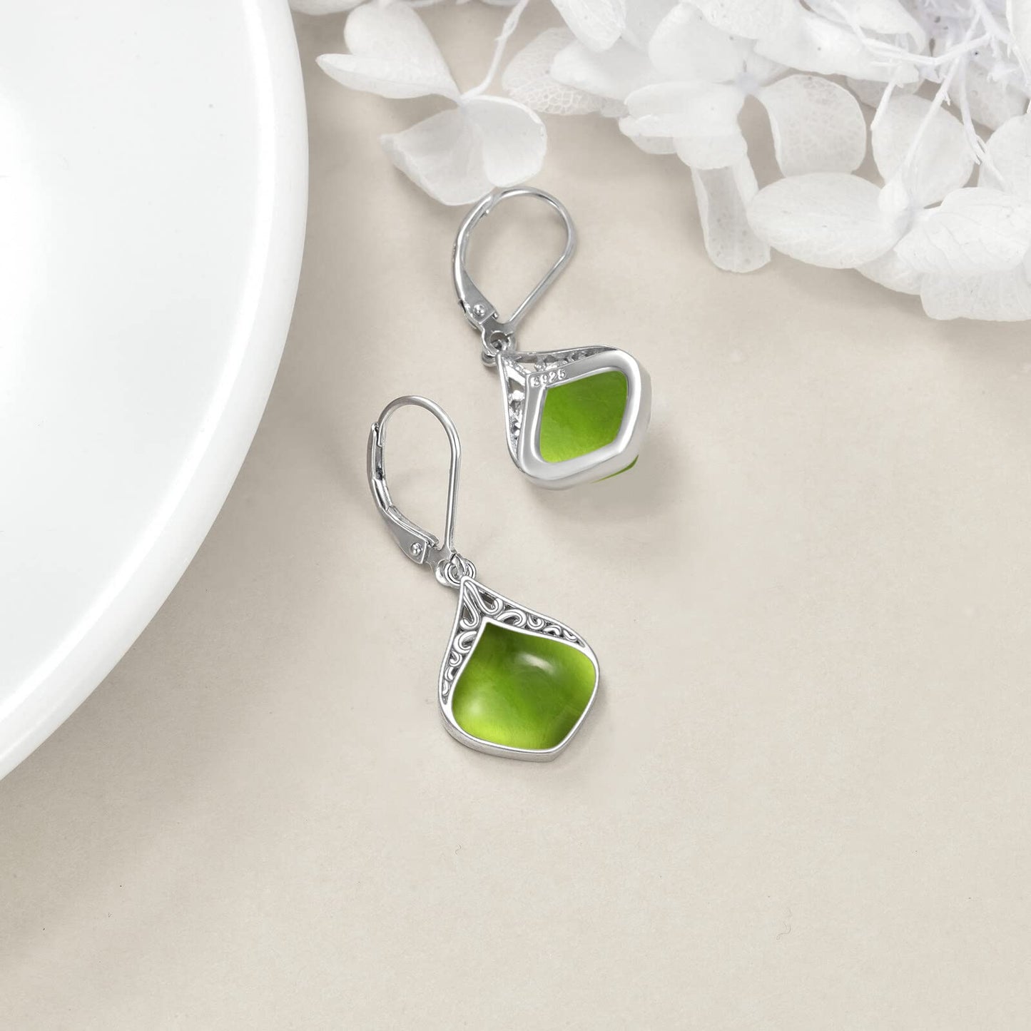 Peridot Teardrop Earrings Sterling Silver Filigree Irish Green Drop Earrings Natural Stone Peridot Dangle Earrings Jewelry Christmas Gifts for Women