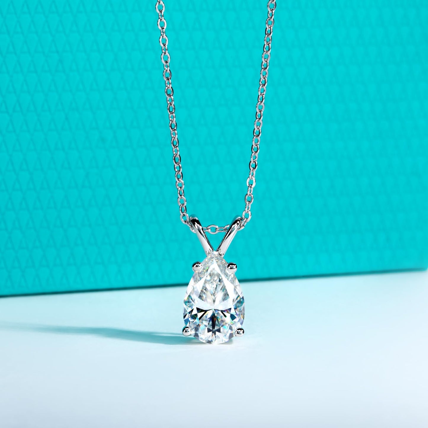 AnuClub Pear Cut Moissanite Pendant Necklace 2CT D Color VVS1 925 Sterling Silver Everyday Wear Necklace for Women Wife Her with Certificate, 40+2+3cm Adjustable Chain