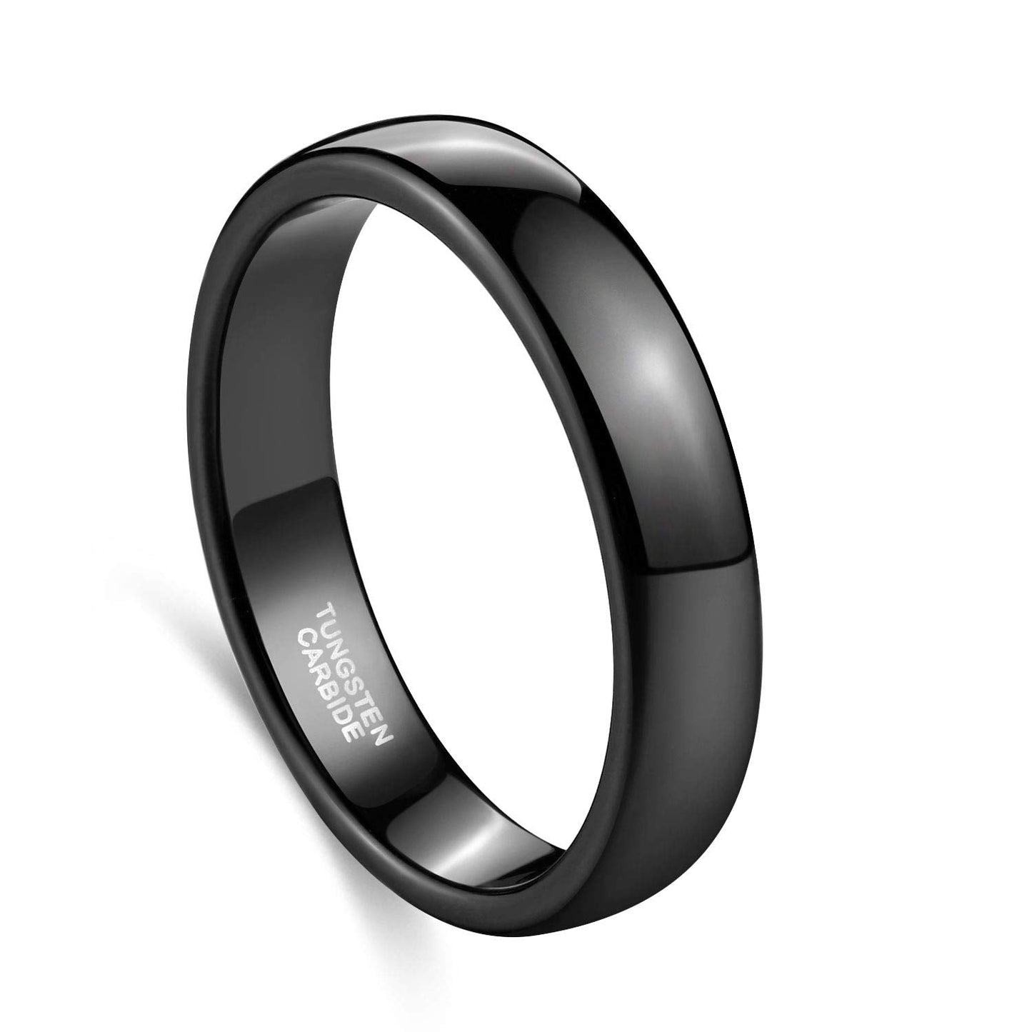 TRUMIUM 4mm Mens Womens Wedding Band Tungsten Carbide Black Rings High Polished Beveled Edges Comfort Fit Size 4