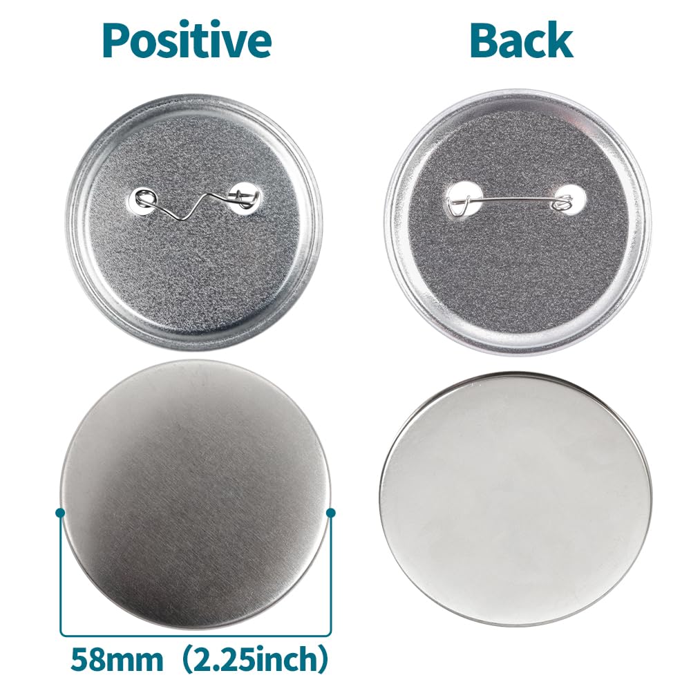 Happizza 200 Sets 58mm(2.25 in) Metal Round Button Supplies Buttons Making Parts, Pin Maker Parts Badge Supplies for ButtonsMaker, Including Metal Shells Back Cover, Clear Film&Blank Paper&Gasket