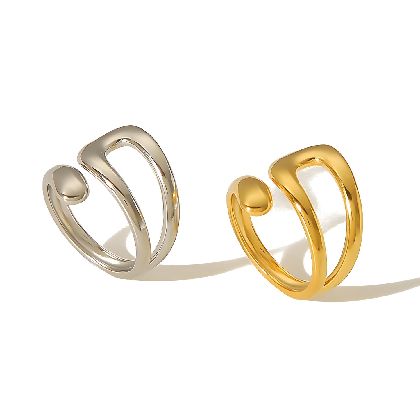 AIETUE Chunky Rings For Women, Gold Silver Thumb Ring Asymmetrical Wavy Curve Ring Adjustable Non Tarnish Dainty Stainless Steel New Year Anniversary Birthday Jewelry Gift (Zesty-Gold)