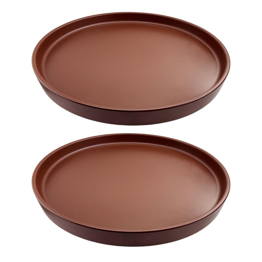 2 Pack Ceramic Plant Saucer Pot Tray 8 Inch, Planter Saucers 4 5 6 7 8 9 10 11 12 13 Inch for Indoors Outdoor, Durable Sturdy Flower Drainage drip Water Tray for Glazed Pots Base (8.5 Inch-Brown)
