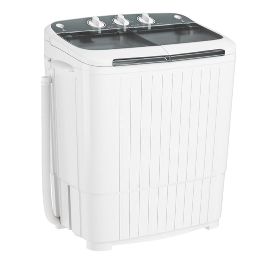 SUNCROWN Portable Washing Machine 16lbs, Compact Twin Tub Semi Automatic Washer, Energy-Saving Mini Laundry Combo with Extended Drain Hose & Pump for Dorms, Apartments, RV, Grey