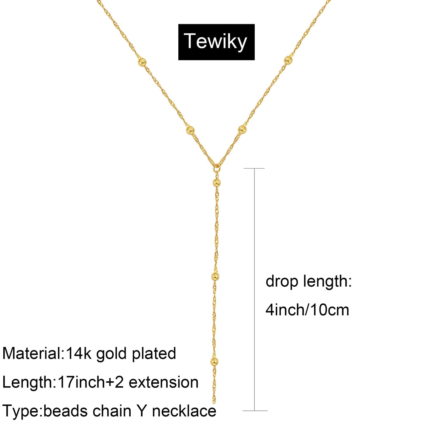 Tewiky Lariat Necklace for Women, Dainty Gold Long Necklaces 14k Gold Plated Heart Pearl CZ Teardrop Pendant Necklace Simple Drop Necklace Trendy Y Necklace Fashion Jewelry for Women