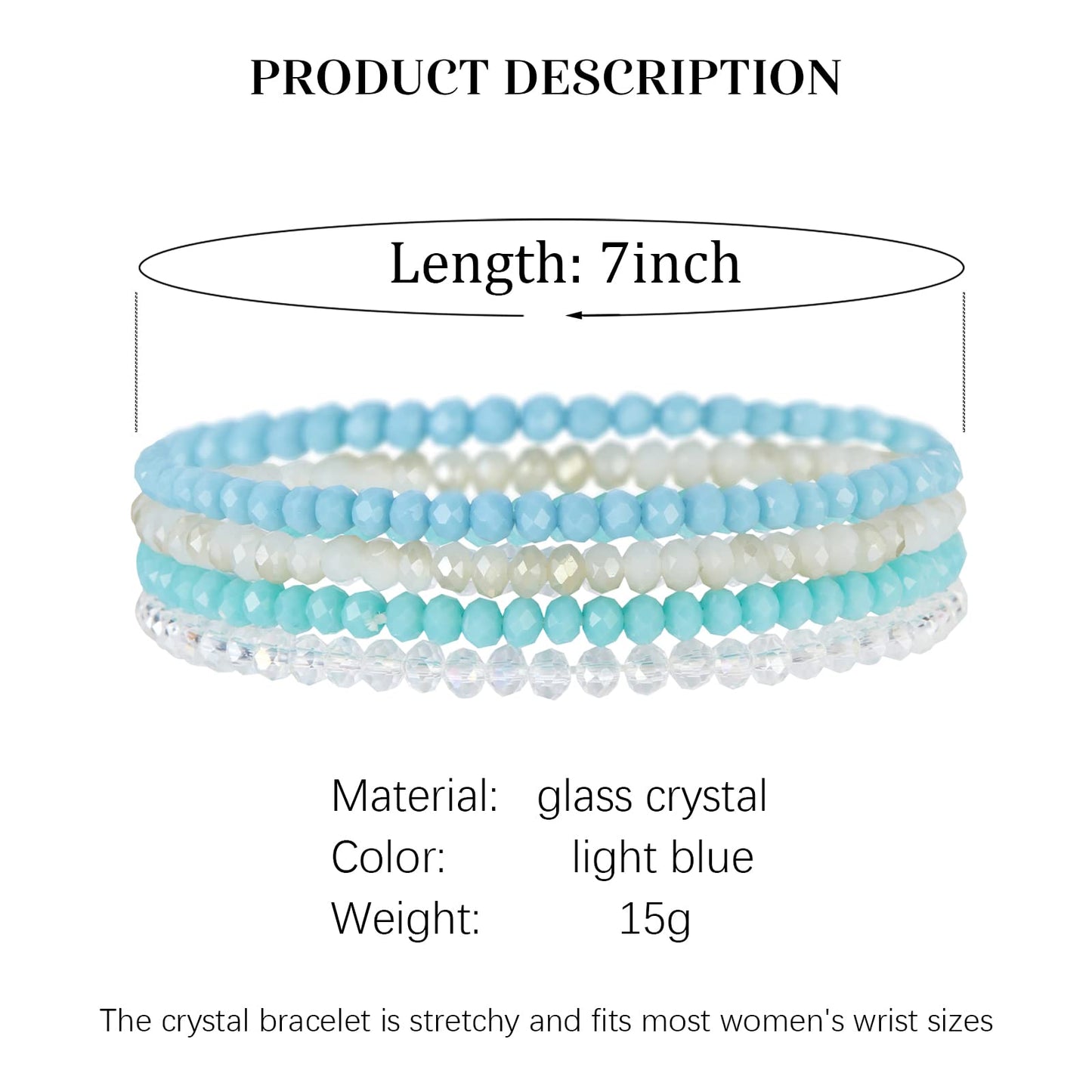 Noessla Beaded Boho Stretch Bracelet Colorful Stackable Crystal Beads Bracelets Trendy Costume Jewelry Mothers Day Gifts for Women(Light blue)