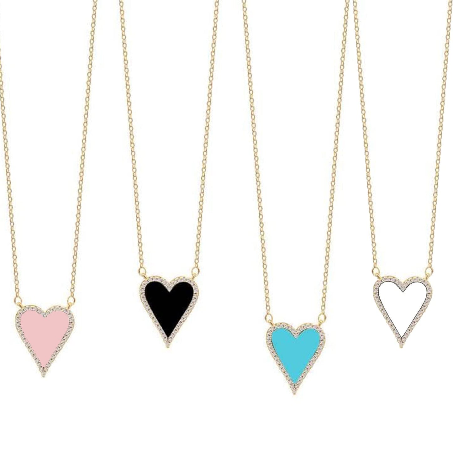 JINGDR Pink Heart Necklace for Women Trendy Preppy Jewelry Gold Plated Love Hearts Pendant Paperclip Chain Necklace Cute Heart Necklaces for Women Dainty Jewelry (Pink)