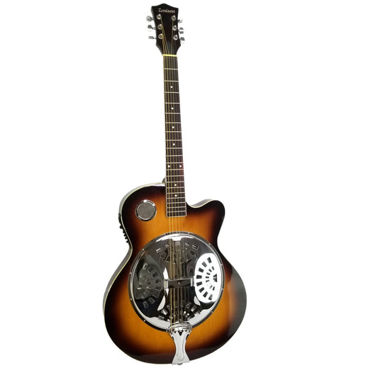 Acoustic Electric Guitar Sunburst Mahogany Traditional Resonator with Built-in Pre Amplifier, Steel Strings