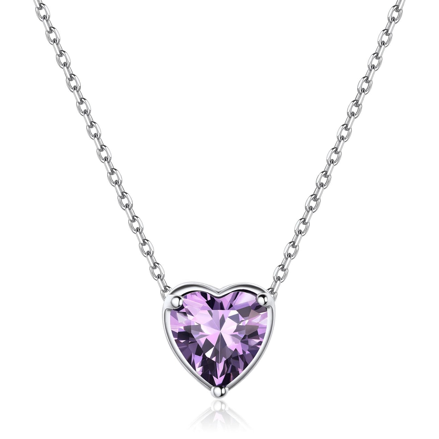 ChicSilver Amethyst Necklace February Birthstone Necklace 925 Sterling Silver Love Heart Purple Necklaces for Women