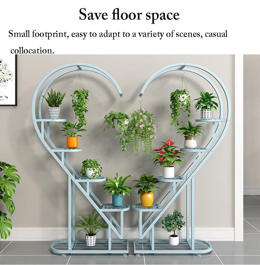 Eiwitany Floor-Standing Wrought Iron Flower Stand Installation Simple Load-Bearing Strong Home Living Room Balcony Heart-Shaped Shelf (White)