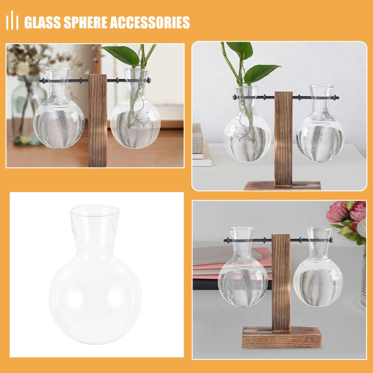 MAGICLULU 3pcs Glass Propagation Vases with Wooden Stand High Borosilicate Hydroponic Plant Planter for Desktop Indoor Terrarium and Plant Propagation