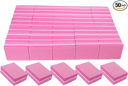 180/240 Grit Nail Buffers (50 Pack), mini Buffer Block Nail File for Acrylic Nails and Natural Nails, Professional Nail Buffer Block Bulk Buffing Blocks for Nail Buff Manicure File Blocks Set Pink