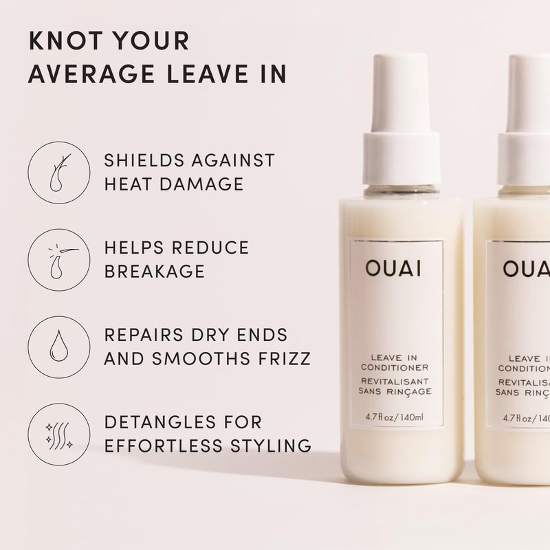 OUAI Leave In Conditioner & Heat Protectant for Hair - Prep Hair for Styling or Use as Detangling Spray to Fight Frizz & Flyaways - No Parabens, Sulfates or Phthalates (1.5 oz)