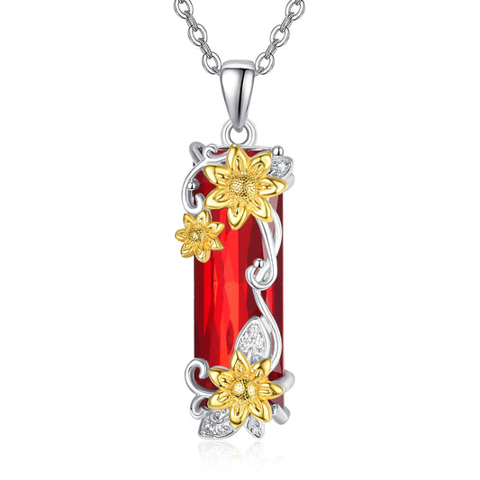 AENEAS Valentines Day Gifts for Women Her Sunflower Necklace 925 Sterling Silver Ruby Crystal Pendant Sunflower Jewelry Gifts for Her Wife Women