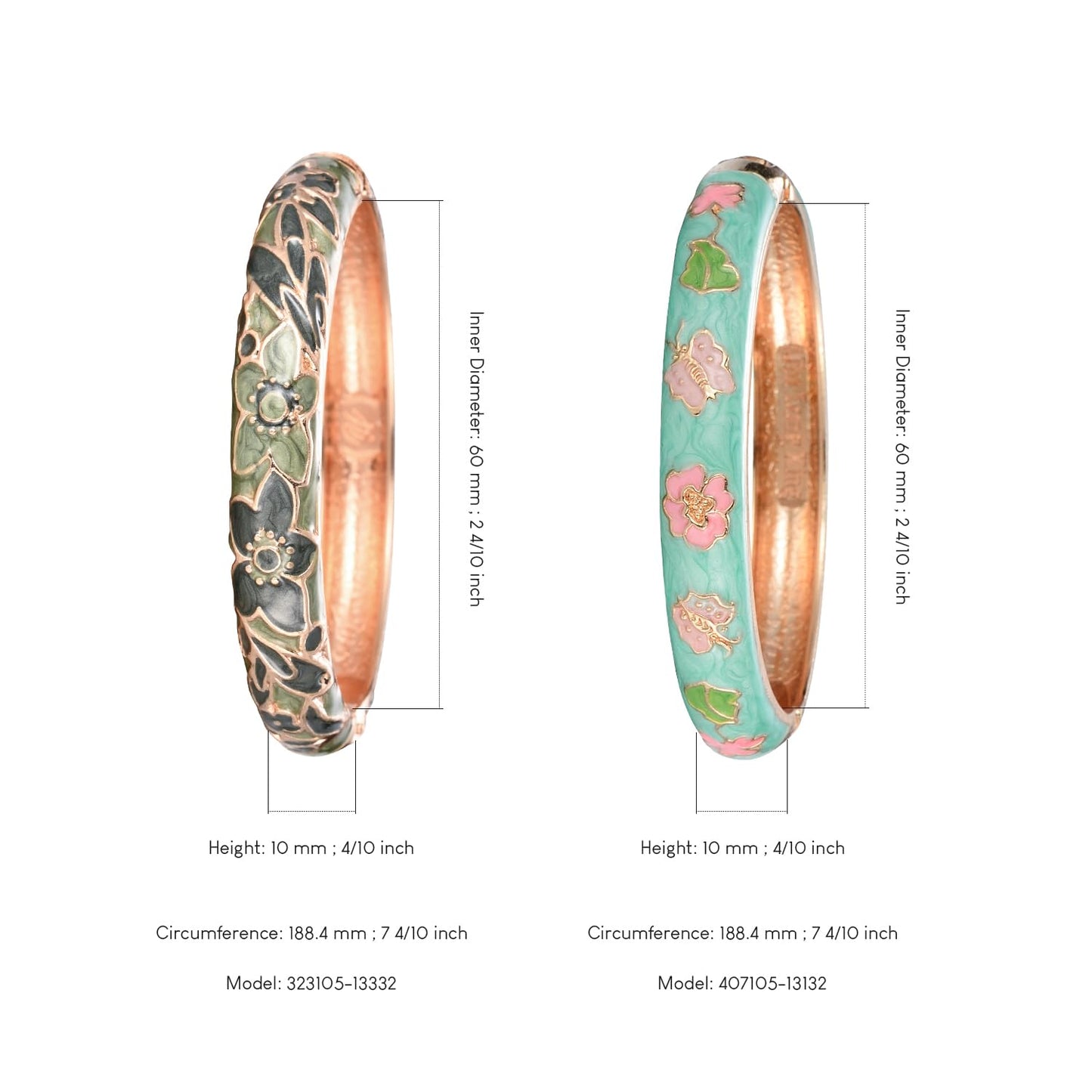 UJOY Designer Womens Couple Bangles Flower Enamel Bracelets Jewelry Box for Women Gift 55A67-55A101 Green
