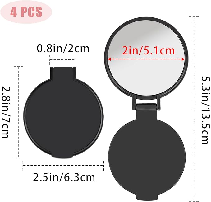 Tenalleys Mini Round Folding Mirror Portable Pocket Mirror Makeup Mirror for Purse Travel Makeup Mirror for Women Girls Daily Use (4 Pcs Black)
