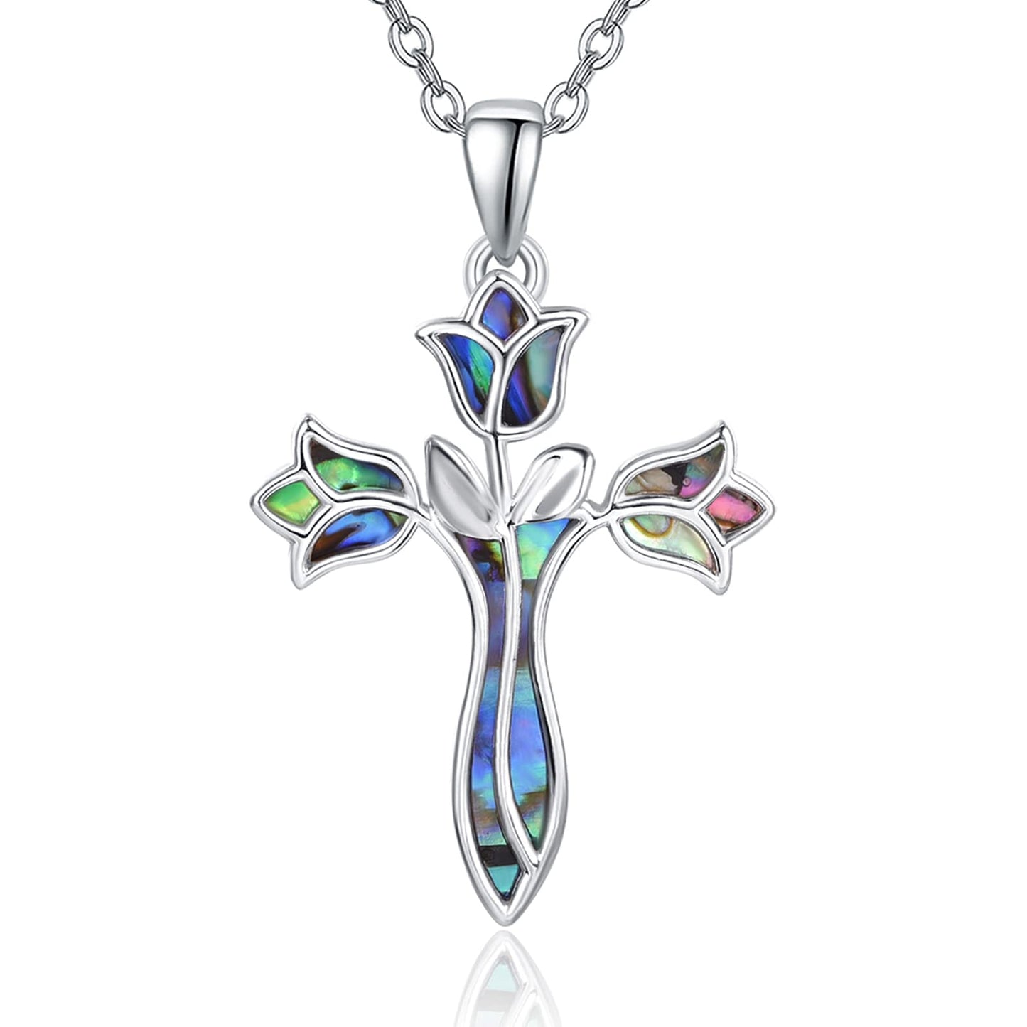 Dreamboat Cross Necklace for Women Sterling Silver Cross Pendant Women Christian Necklace Flower Rose Confirmation Baptism Religious Tulip Gifts Custom Personalized Birthstone Jewelry