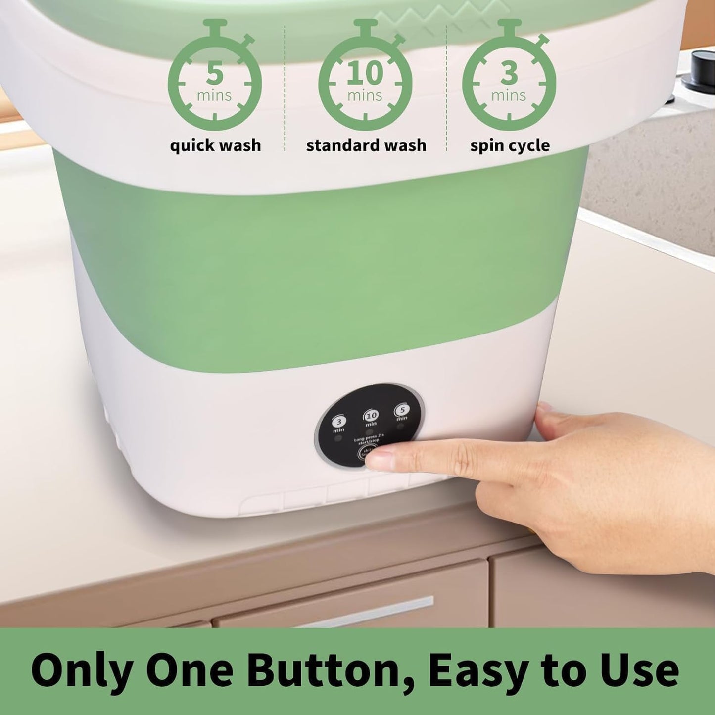 Portable Washing Machine, 16L Upgraded with Spin Basket Laundry Machine, 3 Modes Deep Cleaning, Upgraded Small Collapsible Laundry for Hotel, Apartment, Home and Travel - Green