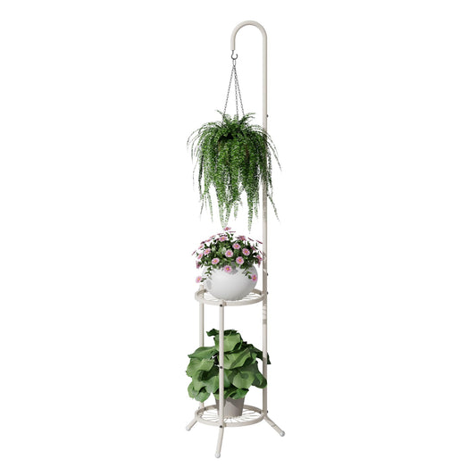 2-Tier Hanging Plant Stand, Heavy Duty Metal Planter Rack - Space Saving Indoor/Outdoor Shelves with 41" Hanging Space - Display Multiple Flower Pots, Tall Iron Plant Organizer for Living Room, Patio & Garden