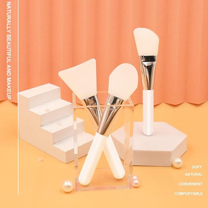 Facial Mask Application Brush, Soft Silicone Fan Shape White Brush Head Cosmetic Tool for Body Lotion, Mud, Clay, Charcoal Mixed Mask